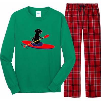 Cool Funny Black Labrador Retriever Kayakaking Long Sleeve Pajama Set