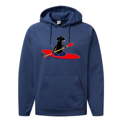 Cool Funny Black Labrador Retriever Kayakaking Performance Fleece Hoodie