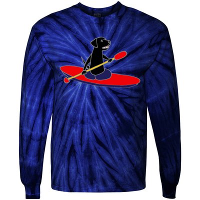 Cool Funny Black Labrador Retriever Kayakaking Tie-Dye Long Sleeve Shirt