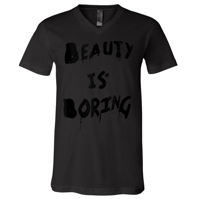 Cool Funny Beauty is Boring Nerd Geek Retro Graphic V-Neck T-Shirt