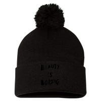 Cool Funny Beauty is Boring Nerd Geek Retro Graphic Pom Pom 12in Knit Beanie