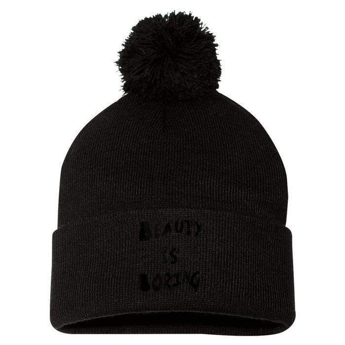 Cool Funny Beauty is Boring Nerd Geek Retro Graphic Pom Pom 12in Knit Beanie
