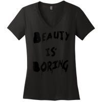 Cool Funny Beauty is Boring Nerd Geek Retro Graphic Women's V-Neck T-Shirt
