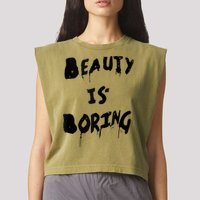 Cool Funny Beauty is Boring Nerd Geek Retro Graphic Garment-Dyed Women's Muscle Tee