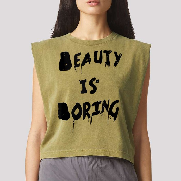 Cool Funny Beauty is Boring Nerd Geek Retro Graphic Garment-Dyed Women's Muscle Tee