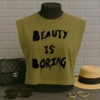 Cool Funny Beauty is Boring Nerd Geek Retro Graphic Garment-Dyed Women's Muscle Tee