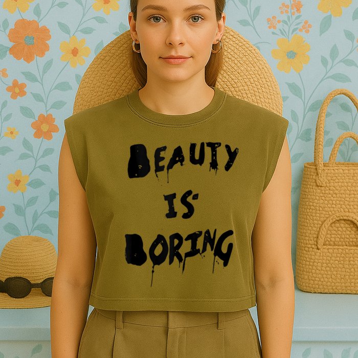 Cool Funny Beauty is Boring Nerd Geek Retro Graphic Garment-Dyed Women's Muscle Tee