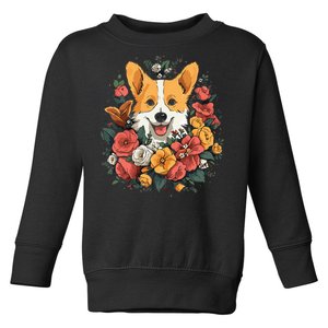 Corgi Flower Bouquet Toddler Sweatshirt