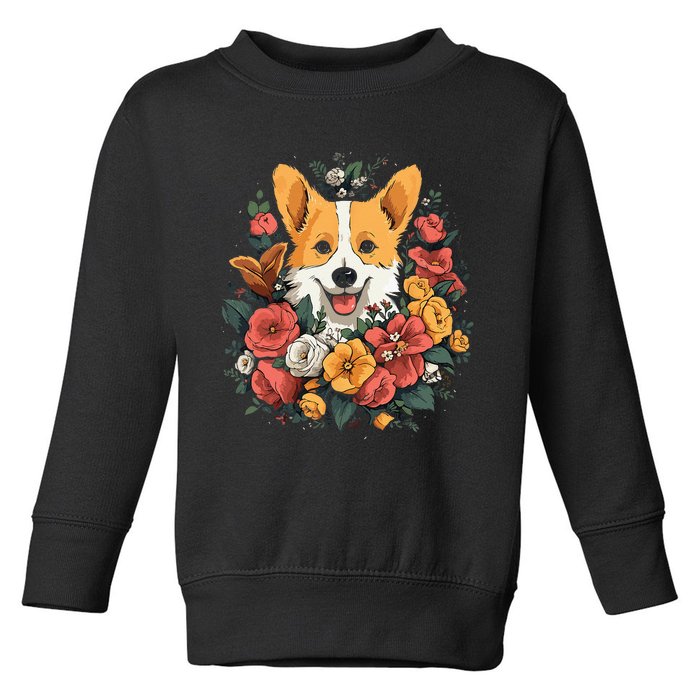 Corgi Flower Bouquet Toddler Sweatshirt