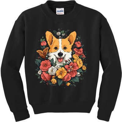 Corgi Flower Bouquet Kids Sweatshirt