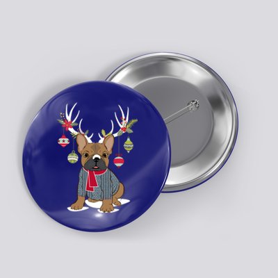 Cute French Bulldog Frenchie Christmas Reindeer Gift Button