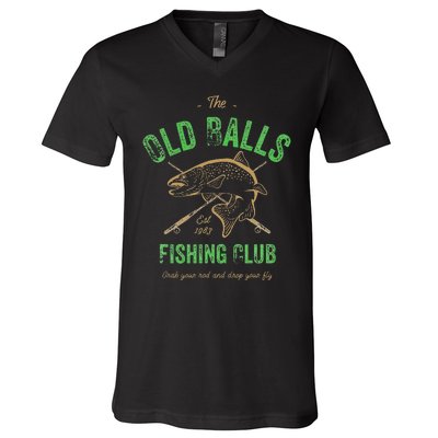 Cute Fishing Birthday Old Balls Club 1983s 40th V-Neck T-Shirt