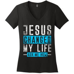 Christian Faith Bible Prayer God Savior Devotee Jesus Women's V-Neck T-Shirt