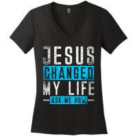 Christian Faith Bible Prayer God Savior Devotee Jesus Women's V-Neck T-Shirt