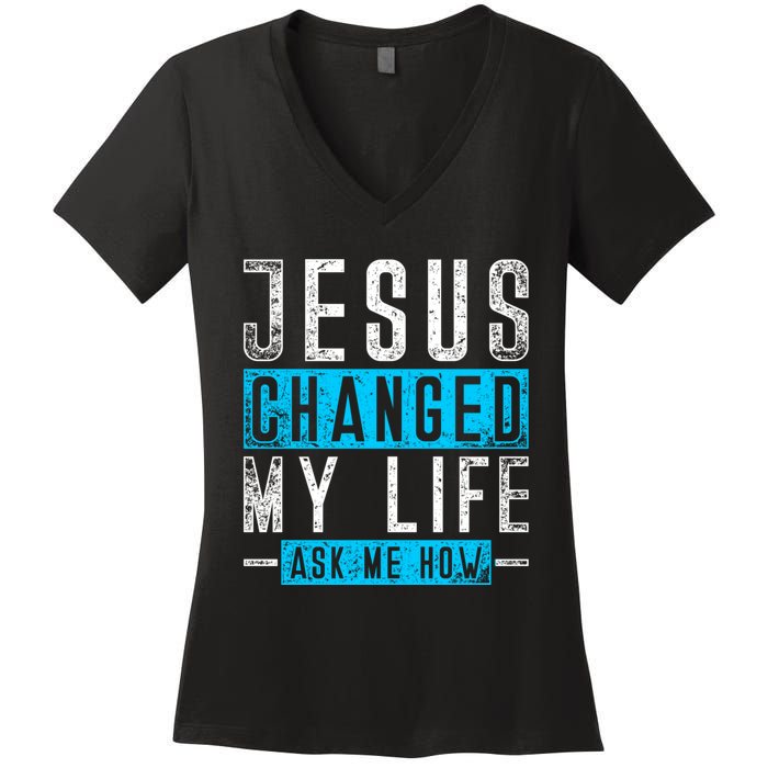 Christian Faith Bible Prayer God Savior Devotee Jesus Women's V-Neck T-Shirt