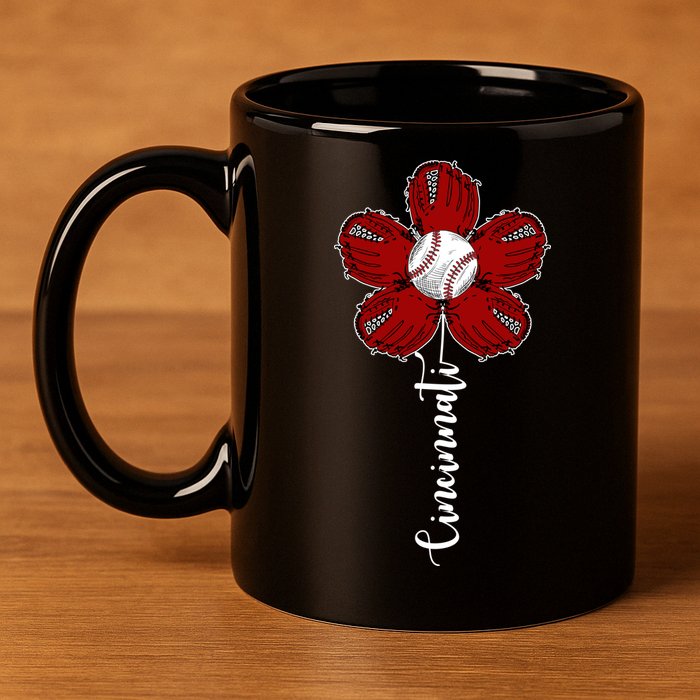 Cincinnati Flower Baseball 11oz C Handle Ceramic Mug