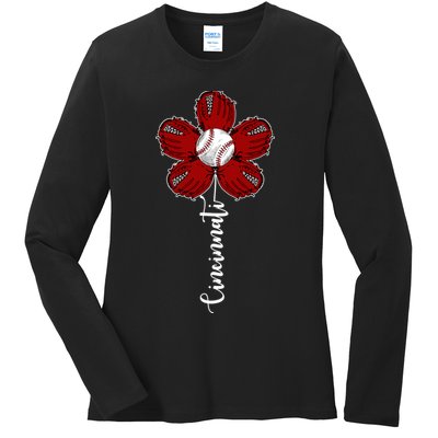 Cincinnati Flower Baseball Ladies Long Sleeve Shirt