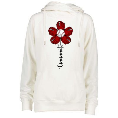 Cincinnati Flower Baseball Womens Funnel Neck Pullover Hood