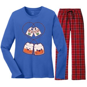 Cute Funny BesTeas Best Friend Tea Bags Women's Long Sleeve Flannel Pajama Set 