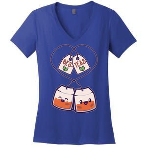 Cute Funny BesTeas Best Friend Tea Bags Women's V-Neck T-Shirt