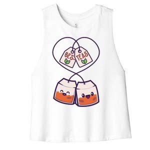 Cute Funny BesTeas Best Friend Tea Bags Women's Racerback Cropped Tank