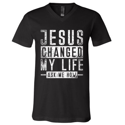 Christian Faith Bible Prayer God Savior Devotee Jesus V-Neck T-Shirt