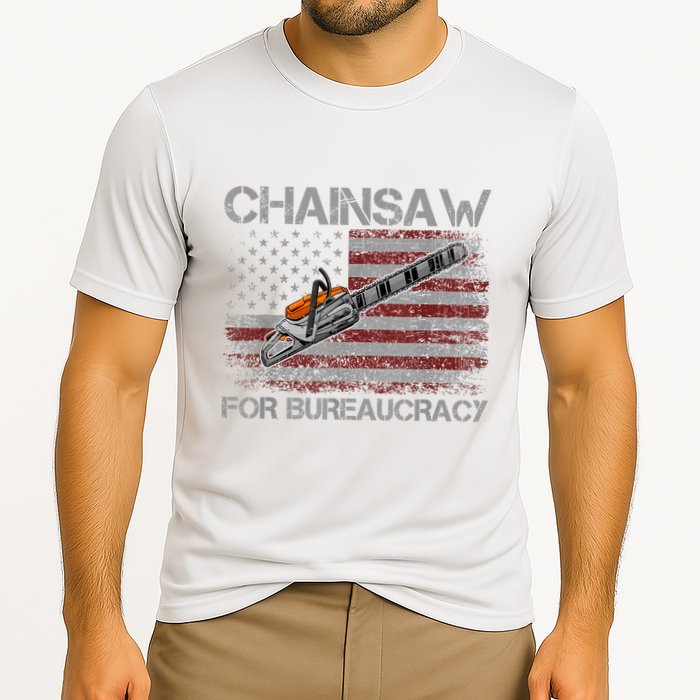 Chainsaw For Bureaucracy American Flag Chainsaw Cooling Performance Crew T-Shirt