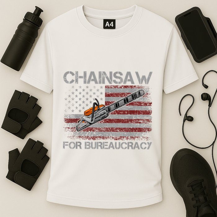 Chainsaw For Bureaucracy American Flag Chainsaw Cooling Performance Crew T-Shirt