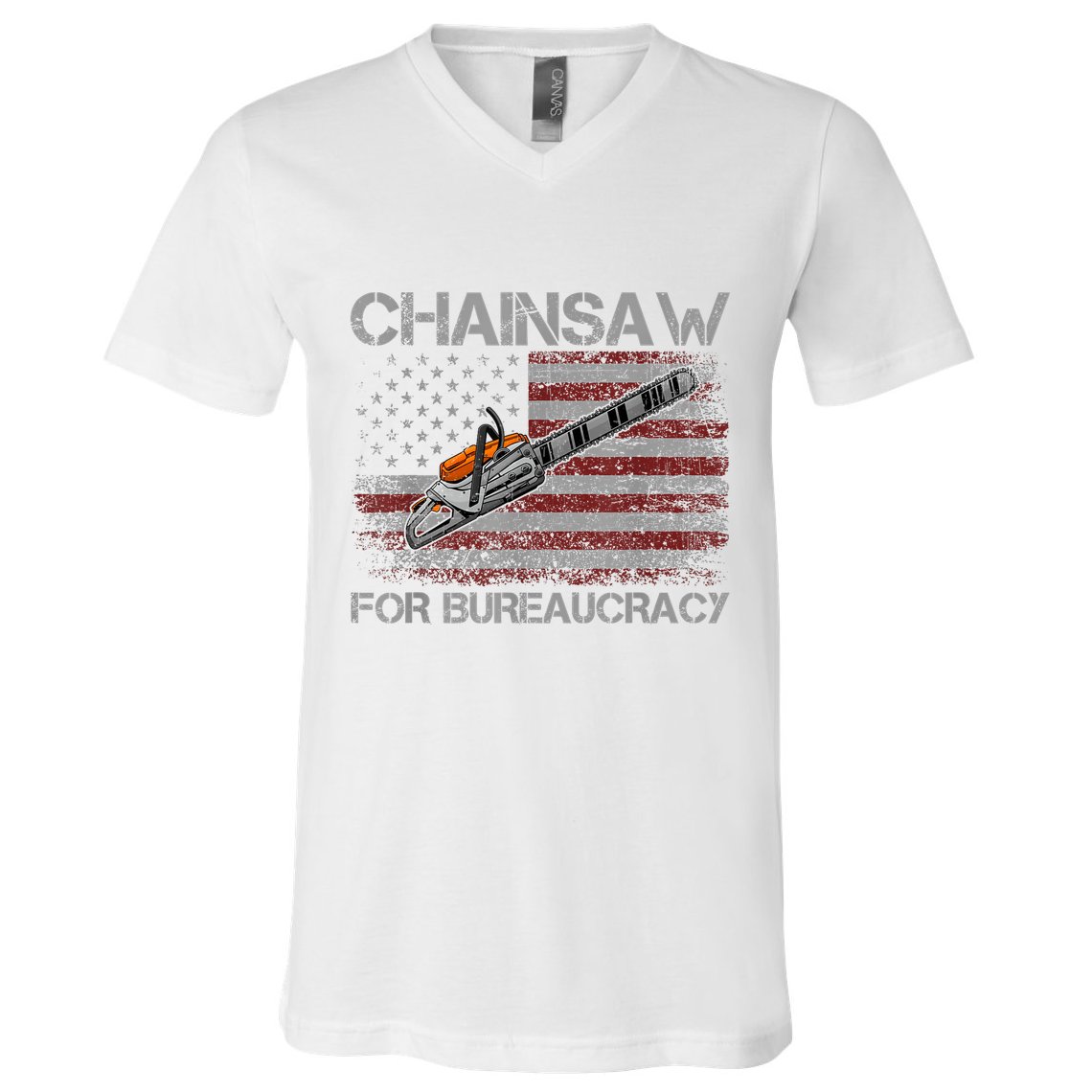 Chainsaw For Bureaucracy American Flag Chainsaw V-Neck T-Shirt