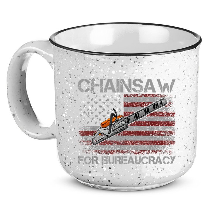 Chainsaw For Bureaucracy American Flag Chainsaw 15oz Campfire Ceramic Mug