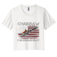 Chainsaw For Bureaucracy American Flag Chainsaw Women's Crop Top Tee