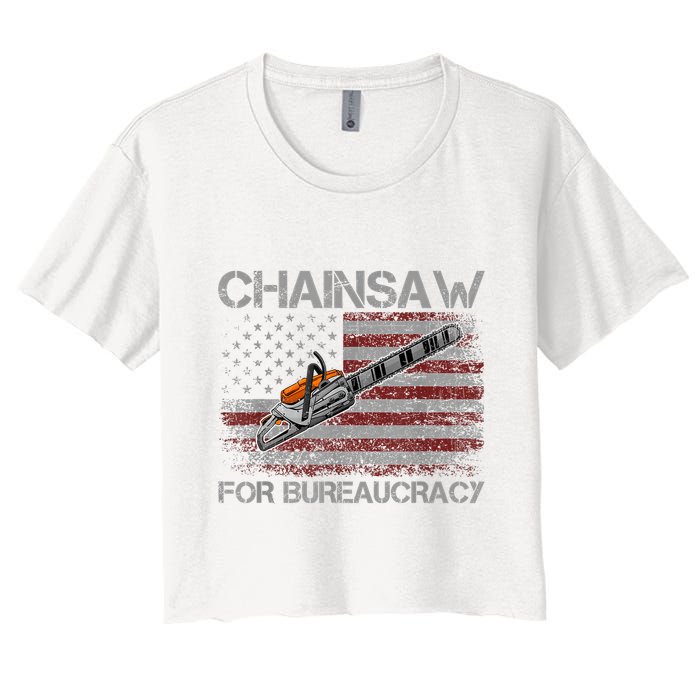 Chainsaw For Bureaucracy American Flag Chainsaw Women's Crop Top Tee