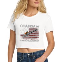 Chainsaw For Bureaucracy American Flag Chainsaw Women's Crop Top Tee