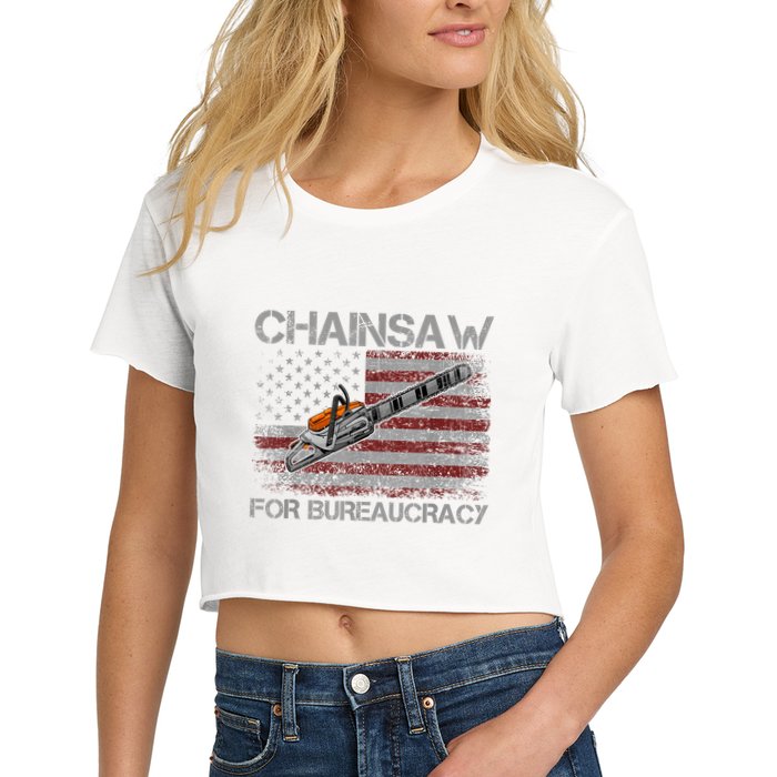 Chainsaw For Bureaucracy American Flag Chainsaw Women's Crop Top Tee
