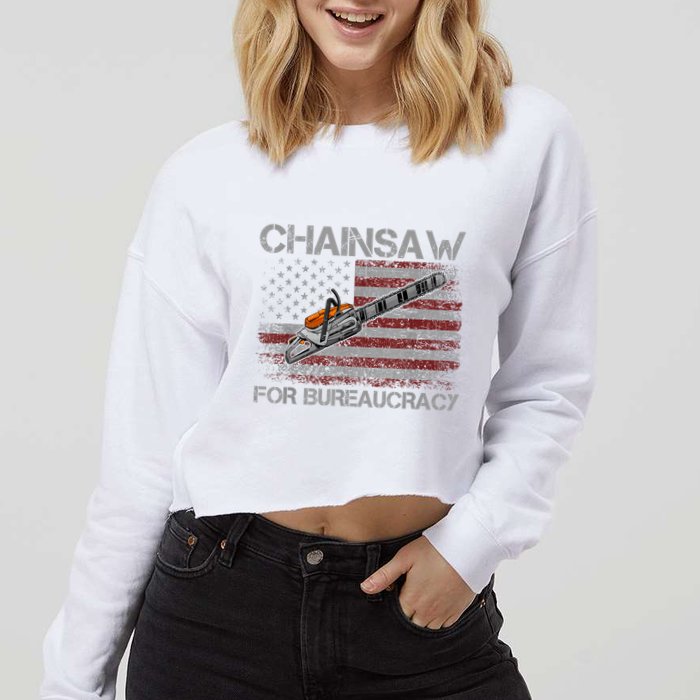 Chainsaw For Bureaucracy American Flag Chainsaw Cropped Pullover Crew