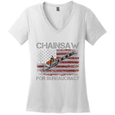 Chainsaw For Bureaucracy American Flag Chainsaw Women's V-Neck T-Shirt