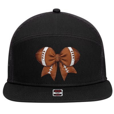 Coquette Football Bow Graphic 7 Panel Mesh Trucker Snapback Hat