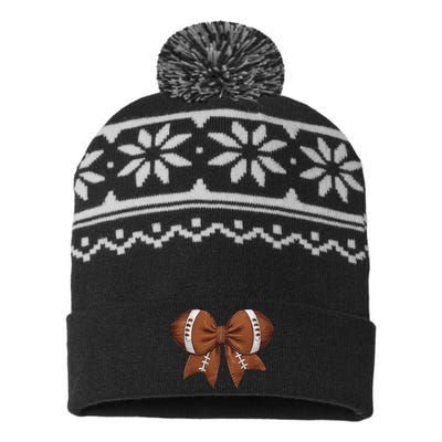 Coquette Football Bow Graphic USA-Made Snowflake Beanie