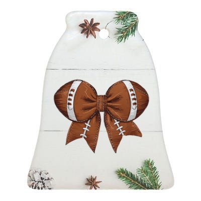 Coquette Football Bow Graphic Ceramic Bell Ornament