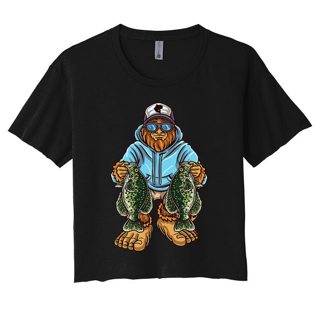Crappie Fishing Bigfoot Panfishing Fishermen Women's Crop Top Tee
