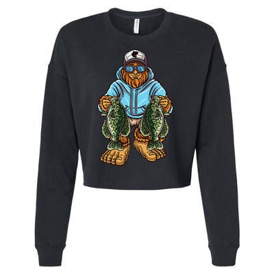 Crappie Fishing Bigfoot Panfishing Fishermen Cropped Pullover Crew