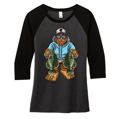 Crappie Fishing Bigfoot Panfishing Fishermen Women's Tri-Blend 3/4-Sleeve Raglan Shirt