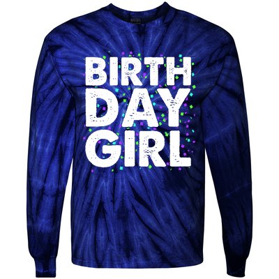 Cute Funny Birthday Girl With Confetti Tie-Dye Long Sleeve Shirt