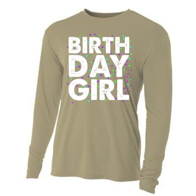 Cute Funny Birthday Girl With Confetti Cooling Performance Long Sleeve Crew