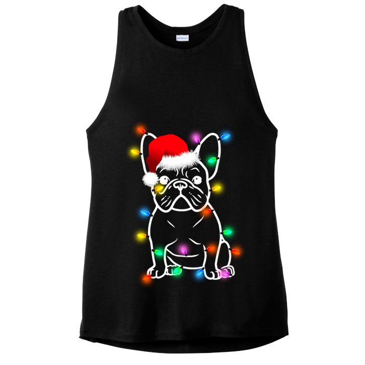 Cute French Bulldog Christmas Lights Ladies PosiCharge Tri-Blend Wicking Tank