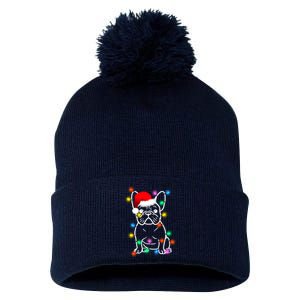 Cute French Bulldog Christmas Lights Pom Pom 12in Knit Beanie