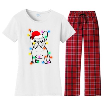 Cute French Bulldog Christmas Lights Women's Flannel Pajama Set