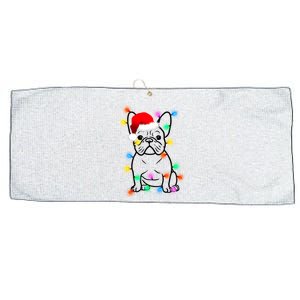 Cute French Bulldog Christmas Lights Large Microfiber Waffle Golf Towel