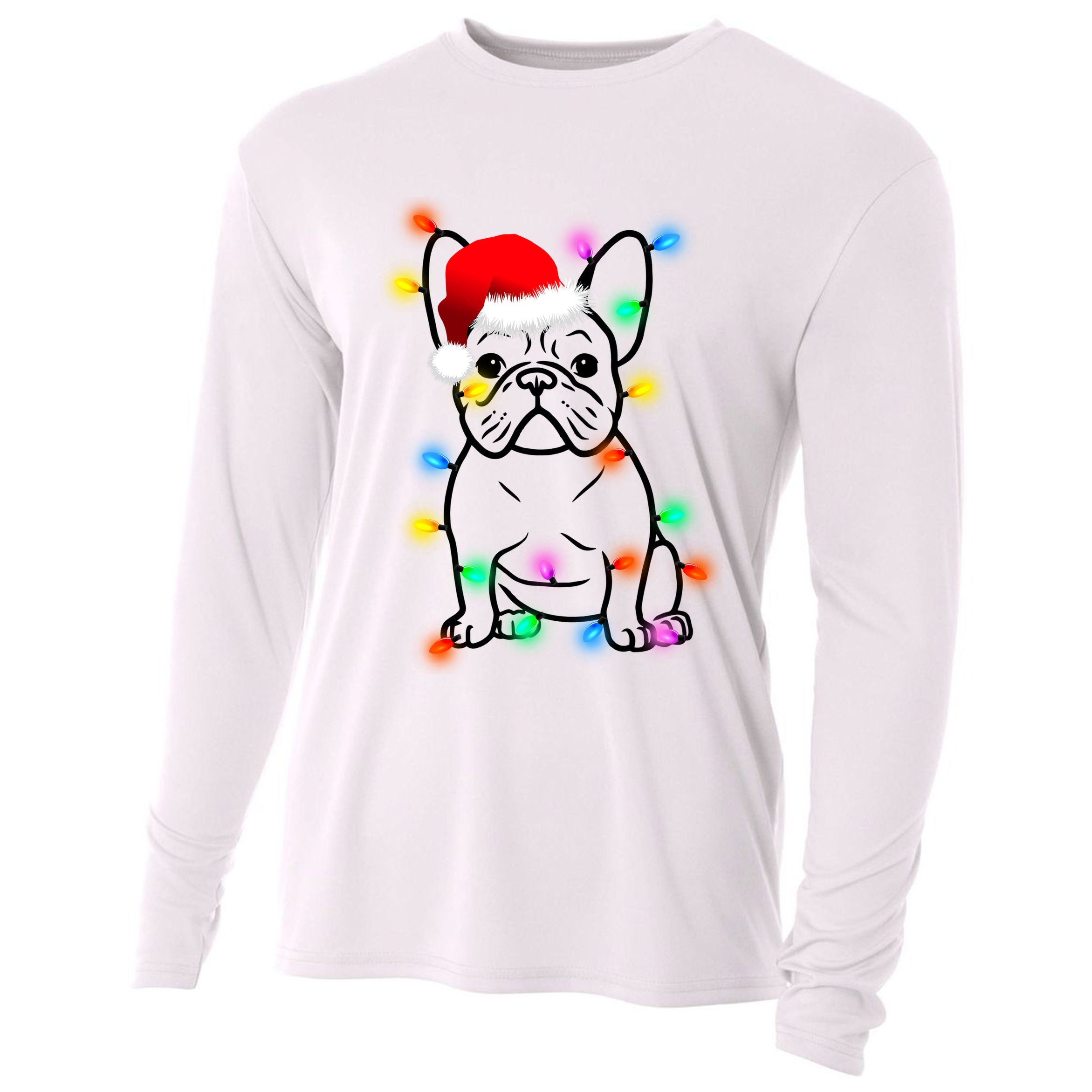 Cute French Bulldog Christmas Lights Cooling Performance Long Sleeve Crew