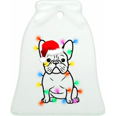 Cute French Bulldog Christmas Lights Ceramic Bell Ornament